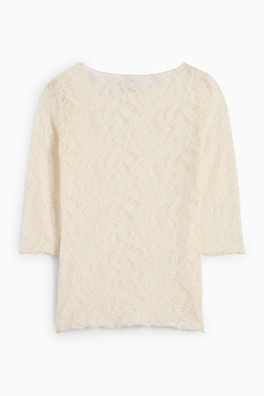 Damen - Langarmshirt - strukturiert - cremeweiss