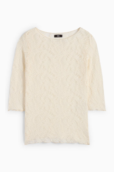 Damen - Langarmshirt - strukturiert - cremeweiss