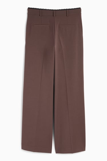 Dámské - Plátěné kalhoty - mid waist - wide leg - tmavohnědá