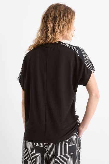 Dames - T-shirt - relaxed fit - met patroon - zwart
