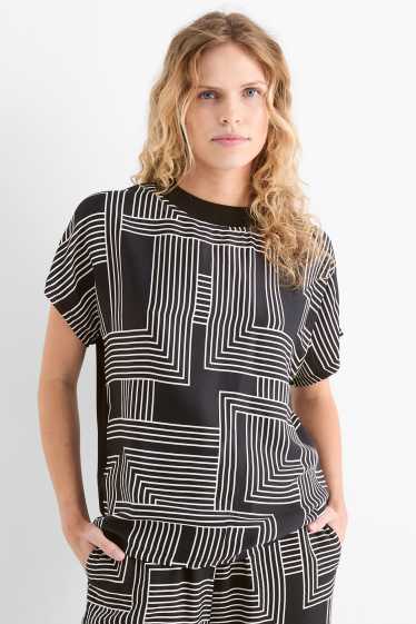 Dames - T-shirt - relaxed fit - met patroon - zwart