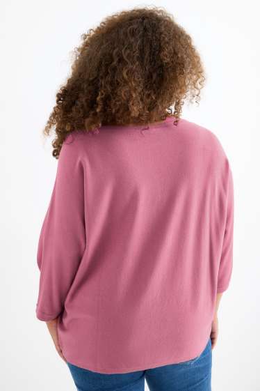 Dames - Gebreide trui - korte mouwen - fuchsiarood