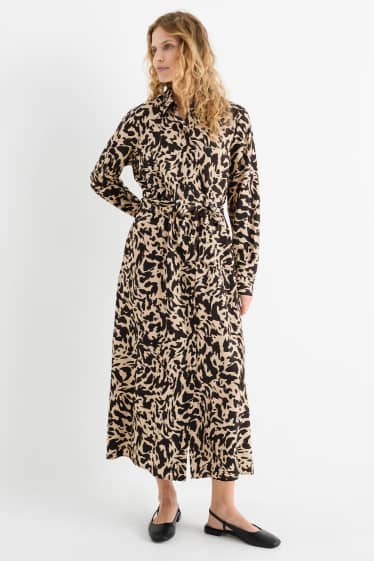 Damen - Blusenkleid - gemustert - schwarz / beige