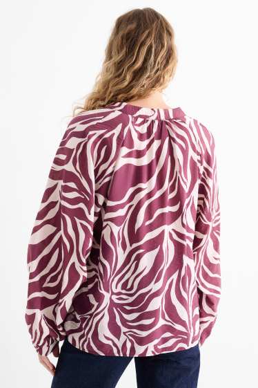 Dames - Blouse met V-hals - met patroon - paars