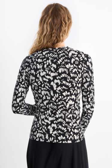 Damen - Basic-Langarmshirt - gemustert - schwarz / weiß