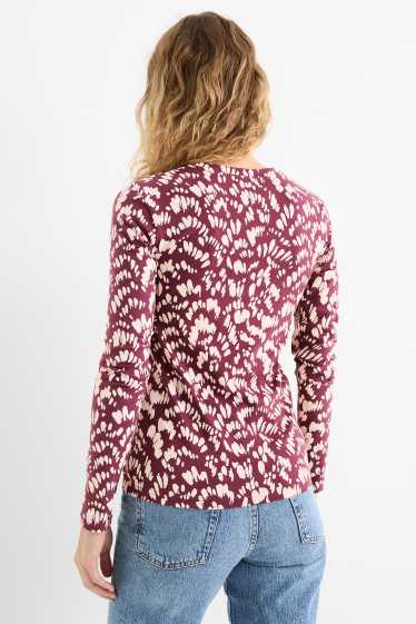 Damen - Basic-Langarmshirt - gemustert - dunkelrosa
