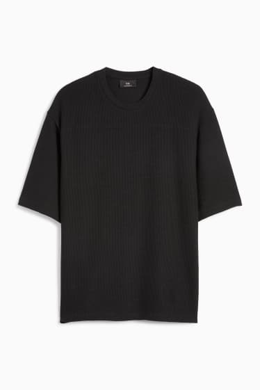 Herren - T-Shirt - Oversized - gerippt - schwarz