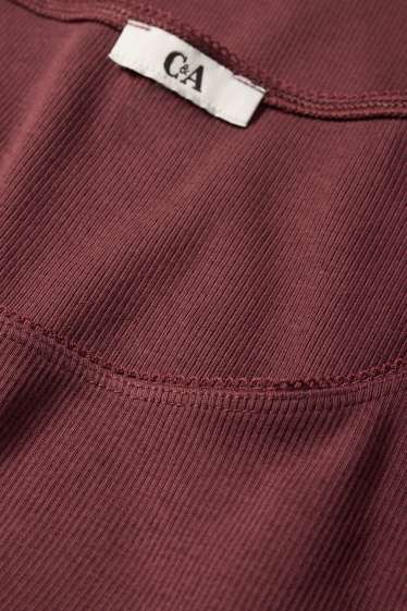 Damen - Crop Langarmshirt - gerippt - bordeaux