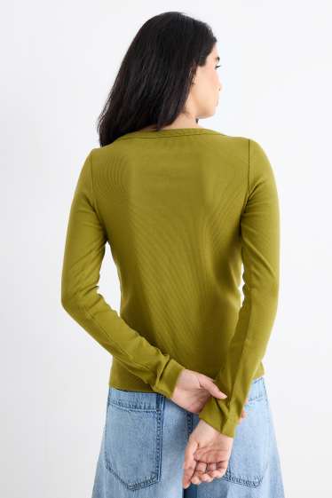 Dames - Basic longsleeve - geribd - groen