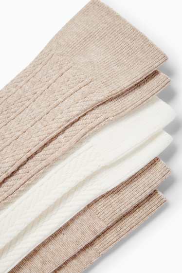 Damen - Multipack 3er - Kniestrümpfe - Zopfmuster - hellbeige