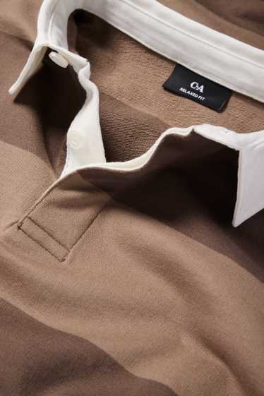 Bărbați - Tricou polo - relaxed fit - cu dungi - maro