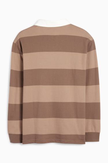 Bărbați - Tricou polo - relaxed fit - cu dungi - maro