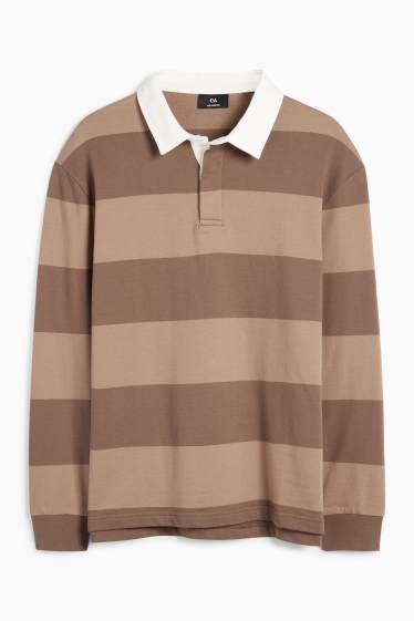 Bărbați - Tricou polo - relaxed fit - cu dungi - maro