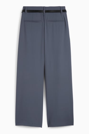 Women - Cloth trousers with belt - high-rise waist - wide leg - dark blue