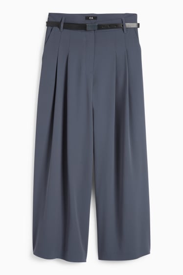 Women - Cloth trousers with belt - high-rise waist - wide leg - dark blue