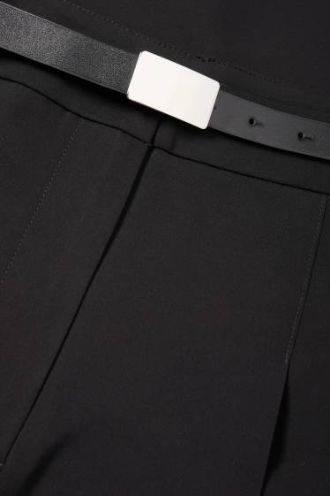 Dámské - Plátěné kalhoty s páskem - high waist - wide leg - černá