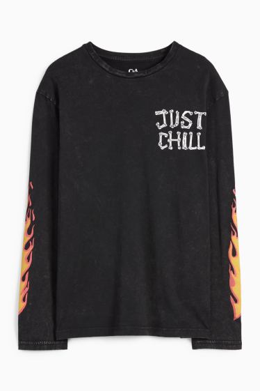 Kinderen: jongens - Vlammen - longsleeve - zwart