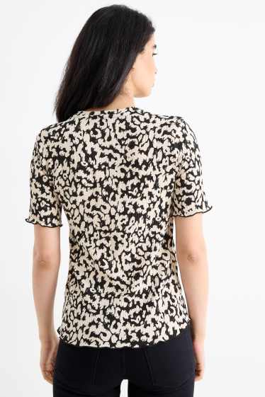 Damen - T-Shirt - Regular Fit - Leo-Print - schwarz / beige