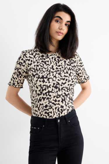 Damen - T-Shirt - Regular Fit - Leo-Print - schwarz / beige