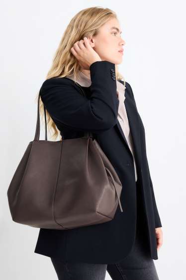Dames - Grote shopper - imitatieleer - donkerbruin