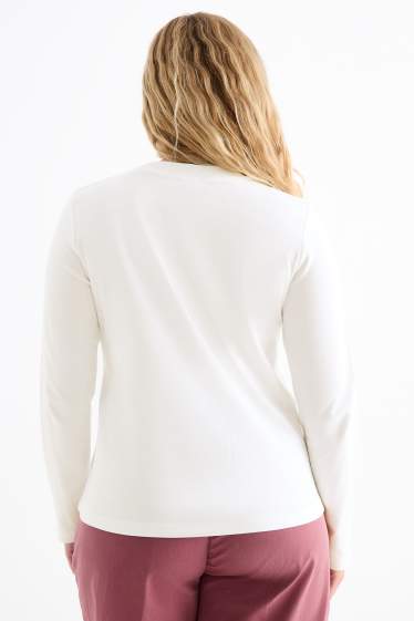 Femmes - Haut à manches longues - finition brillante - blanc