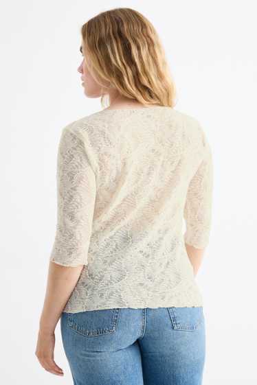 Damen - Langarmshirt - strukturiert - cremeweiss