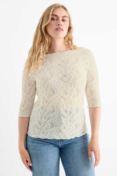 Damen - Langarmshirt - strukturiert - cremeweiss