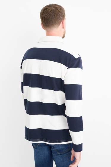 Heren - Poloshirt - relaxed fit - gestreept - donkerblauw / wit
