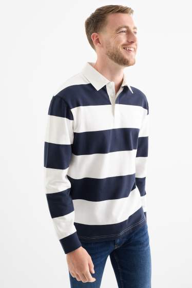 Heren - Poloshirt - relaxed fit - gestreept - donkerblauw / wit