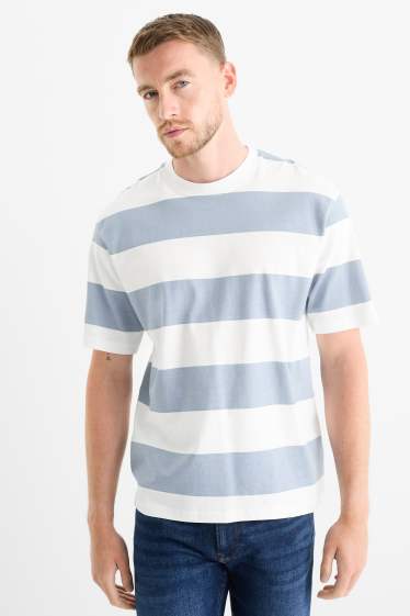 Men - T-shirt - relaxed fit - striped - white / blue