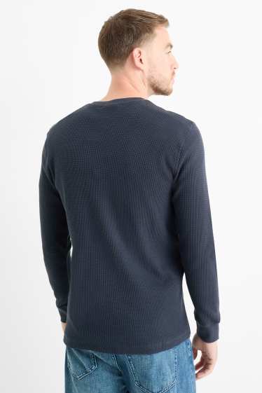 Heren - Longsleeve - met structuur - donkerblauw