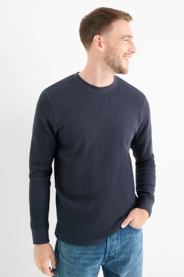 Heren - Longsleeve - met structuur - donkerblauw