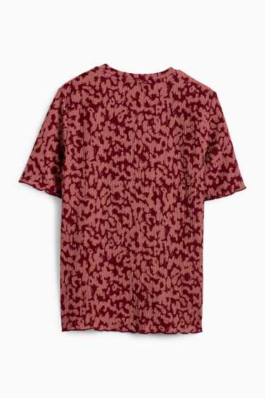 Damen - T-Shirt - Regular Fit - Leo-Print - dunkelrot