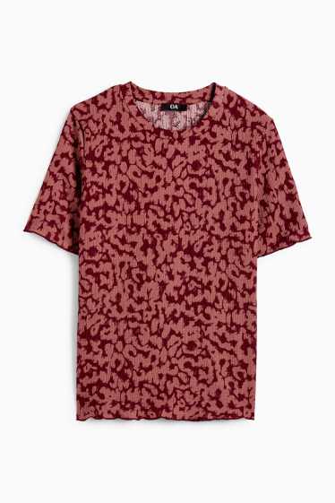 Damen - T-Shirt - Regular Fit - Leo-Print - dunkelrot