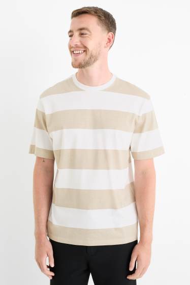 Herren - T-Shirt - Relaxed Fit - gestreift - weiss / beige