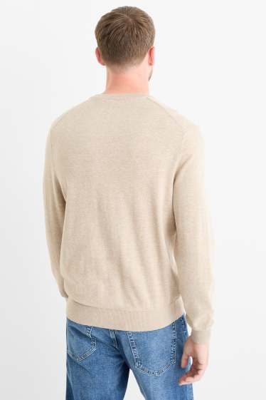 Heren - Fijn gebreide trui - licht beige