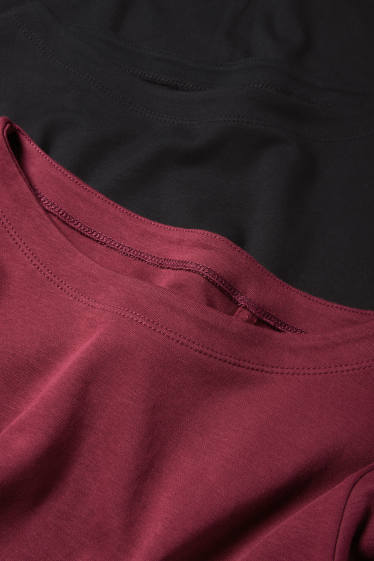 Damen - Multipack 2er - Basic-Langarmshirt - bordeaux / schwarz