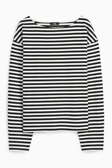 Femei - Tricou cu mânecă lungă - cu dungi - negru / alb