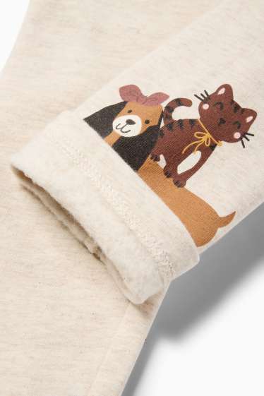 Kinderen: meisjes - Set van 5 - Hond, poes en hart - thermolegging - licht beige