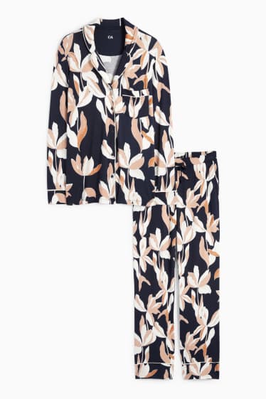 Dona - Pijama de viscosa - de flors - blau fosc