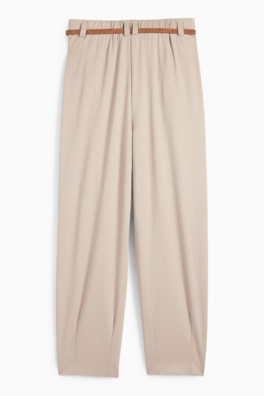 Donna - Pantaloni con cintura - vita alta - gamba larga - beige