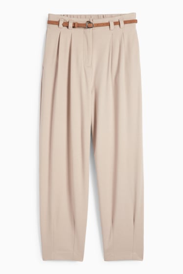 Donna - Pantaloni con cintura - vita alta - gamba larga - beige