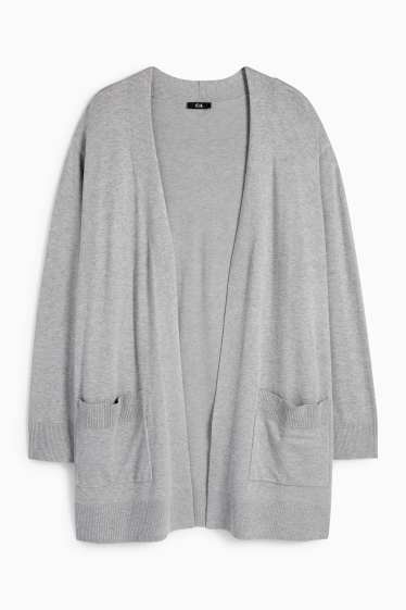 Damen - Lange Strickjacke - hellgrau
