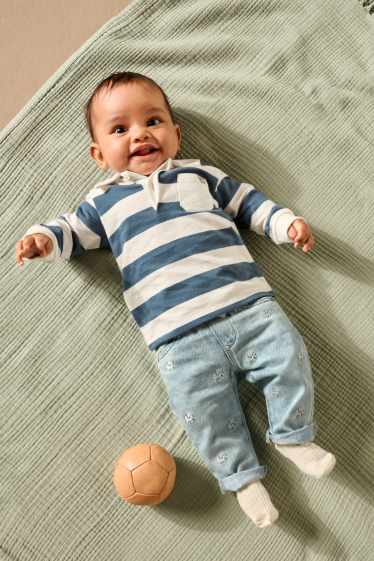 Baby: jongens - Babypoloshirt - gestreept - blauw / wit