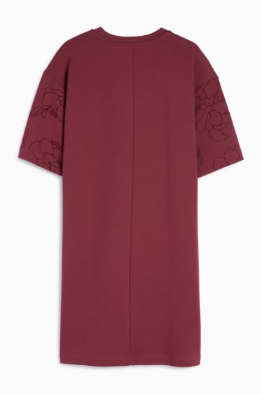 Femei - Rochie-tricou - cu flori - bordo
