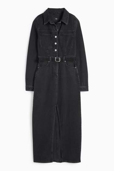 Women - Denim shirt dress with belt - denim-dark gray