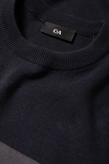 Uomo - Maglione - a righe - tramato - blu scuro