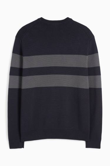 Uomo - Maglione - a righe - tramato - blu scuro