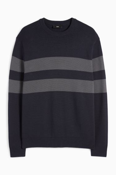 Uomo - Maglione - a righe - tramato - blu scuro