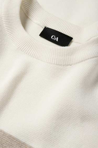Herren - Pullover - gestreift - strukturiert - cremeweiß